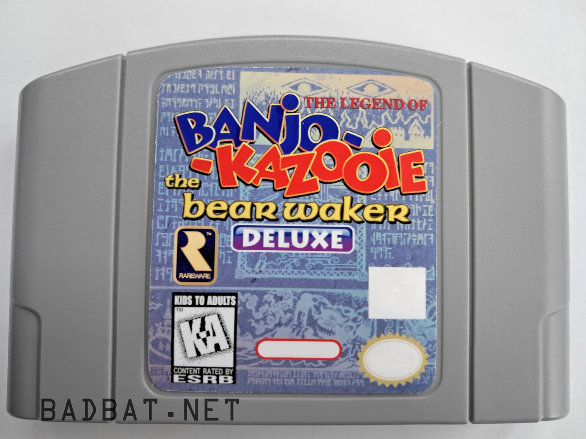 A Nintendo 64 physical game cartridge for the ROM Hack Banjo-Kazooie: The Bear Waker Deluxe, featuring the standard gray plastic cartridge.