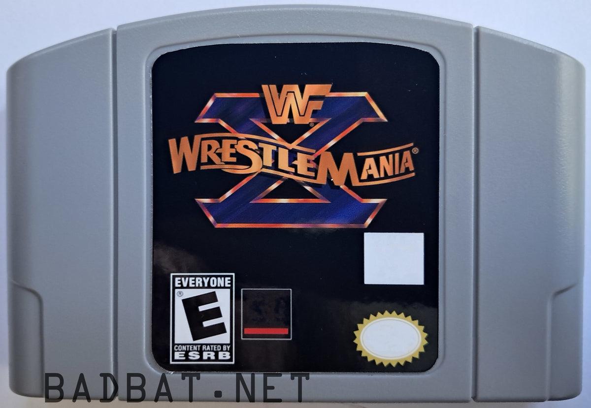 A Nintendo 64 physical game cartridge for the ROM Hack WWF Wrestlemania X, featuring the standard gray plastic cartridge.